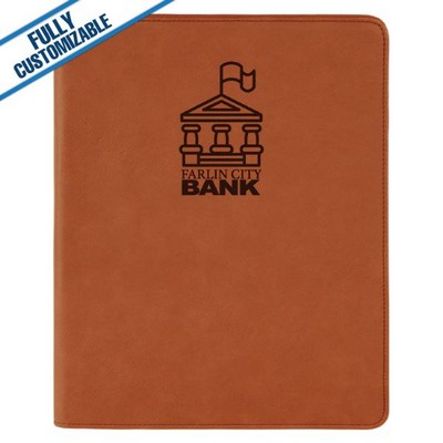 Saddle Tan Leatherette - 9.5X12" Zip Portfolio Folder With Notepad