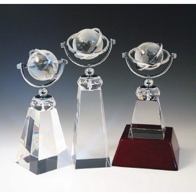 World Globe Optical Crystal Award/Trophy 11"H - Blue Base