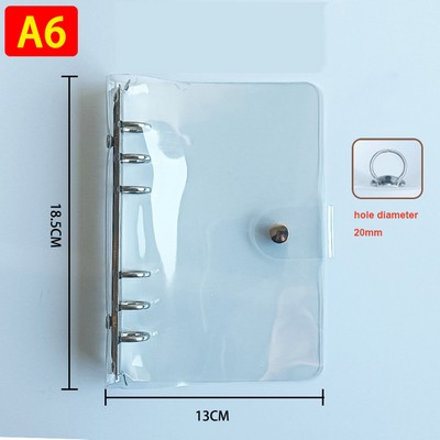 A6 Clear Soft PVC Round Ring Binders, 6-Ring Binder Cover with Snap Button Closure