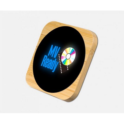 15W Light Up Logo Bamboo Wireless Charger , Square shaped