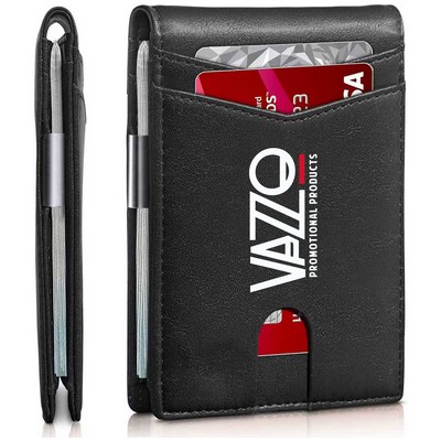 Minimalist Money Clip Wallets , Slim Leather Bifold Wallet 12 Cards with ID Window,RFID Blocking