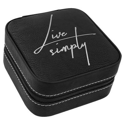 Faux Leather Travel Jewelry Box, Black, 4x4"