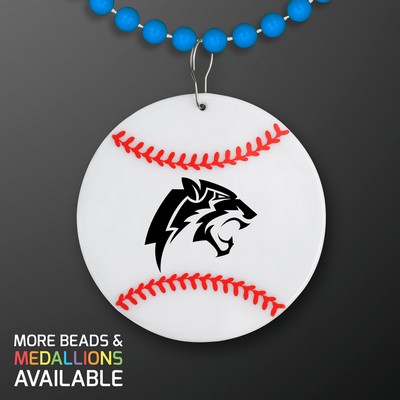 Baseball Medallion with Blue Beaded Necklace (Non Light Up) - PRINTED