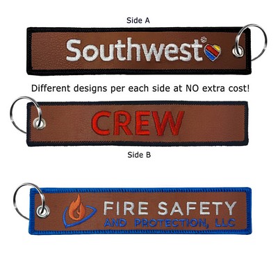 Big Size Embroidered Faux Leather Key Tag