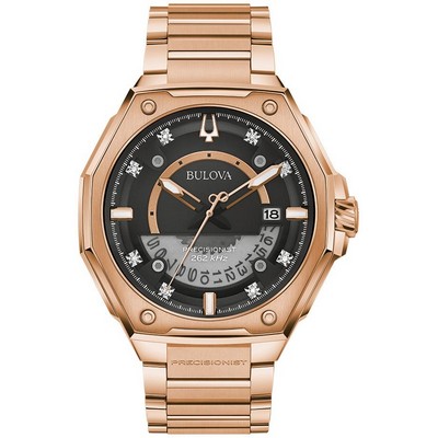Bulova Watches Men's Precisionist X Rose Gold-Tone Stainless Steel Bracelet Watch Black Dial