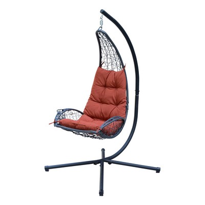 Algoma Cushioned Rattan Wicker Hanging Chair - Red