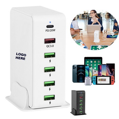 Custom Desktop Universal Charger Hub 6-Port USB Charging Station for Multiple Devices