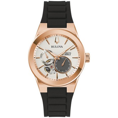 Bulova Men's Millennia Rubber Strap Watch Silver-White Dial