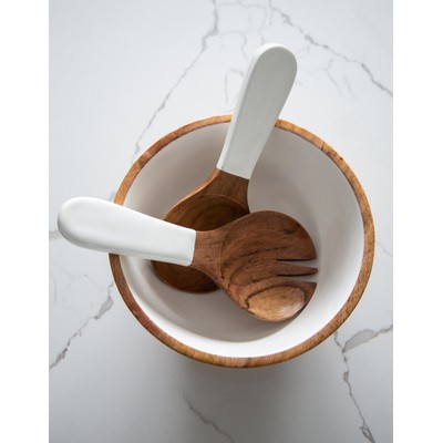 Jeanne Fitz Wood + White Collection Salad Bowl & Servers Set