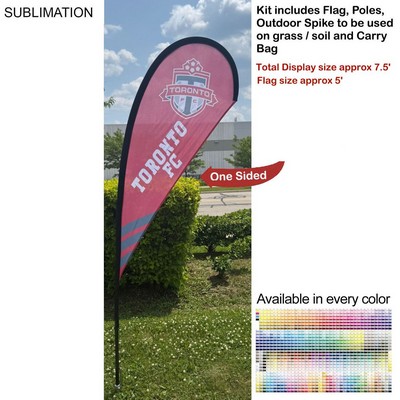 7.5' X-Small Tear Drop Flag Kit, Full Color Graphics One Side, Outdoor Use Spike Base & Bag Included