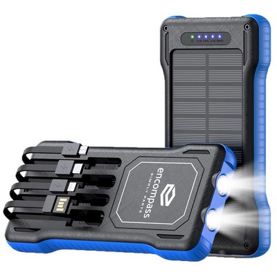10,000 mAh 37W Solar Dual Port Power Bank with Built-In Cables & Flashlight