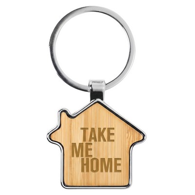 House-Shaped Bamboo Key Ring