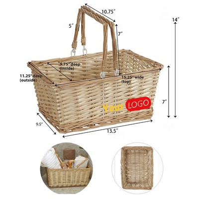 Portable Handwoven Wicker Picnic Basket with Carry Handle