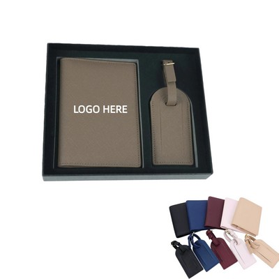 Leather Passport Cover & Luggage Tag Gift Box Set