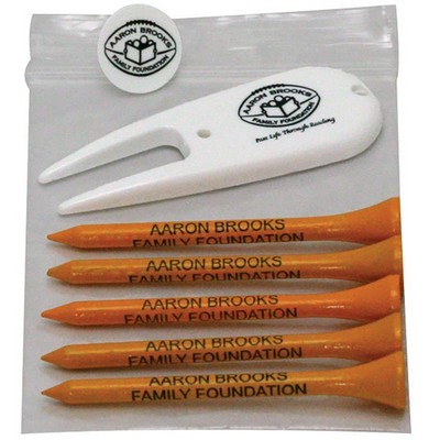 Golf Tee Combo Pack - (5) 3 1/4" Tees, (1) Ball Marker, (1) Divot Tool
