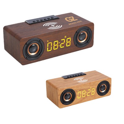 Wooden Clock Dual Speaker with Wireless Charger