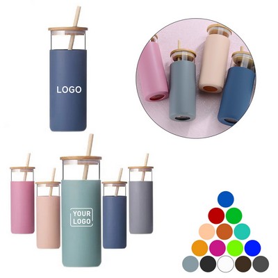 20 Oz. Glass Water Bottle w/Straw