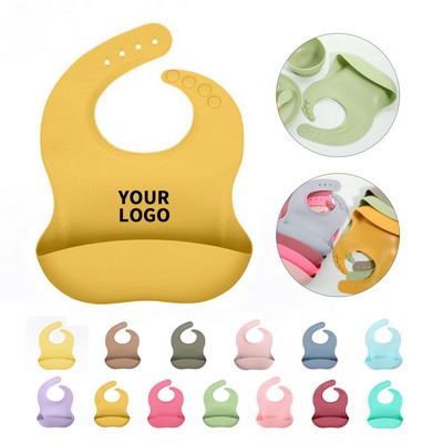 Food Grade Silicone Baby Bib with Deep Spill Pocket Adjustable Strap