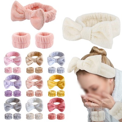 Soft Coral Fleece Headbands with Wristbands Set