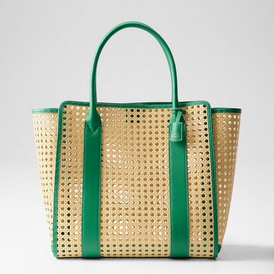 Hollow Straw Woven Tote Bag Large Capacity Handcrafted Mesh Shoulder Bag Retro Open-Weave Beach