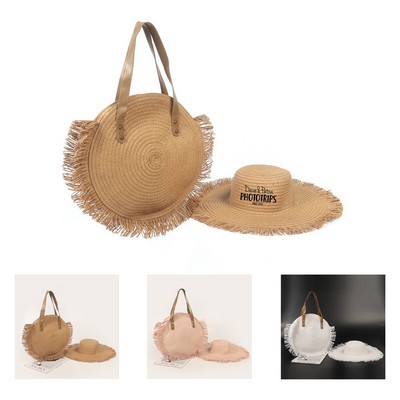 Beach Woven Straw Bag with Hat