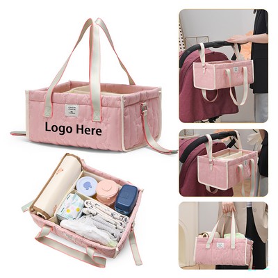 Removable Dividers Portable Baby Diaper Caddy Pink