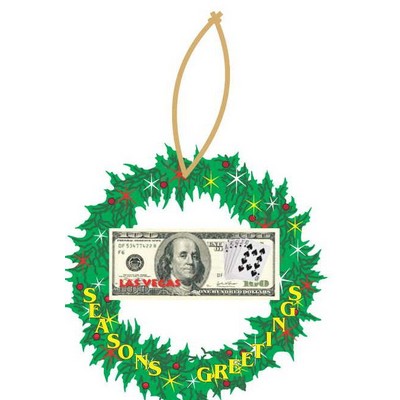 Las Vegas Royal Flush $100 Bill Wreath Ornament w/ Black Back (6 Square Inch)