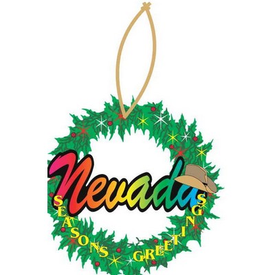 Nevada w/ Cowboy Hat Wreath Ornament w/ Clear Mirror Back (6 Square Inch)