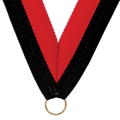 7/8" Wide RY Series V-Neck Black & Red Ribbon w/Metal Ring