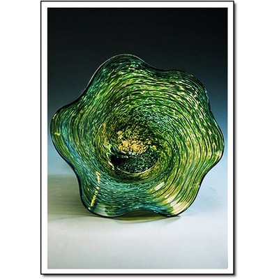 Jade Sea Art Glass Bowl w/ Marble Base (8.5"x6.5")