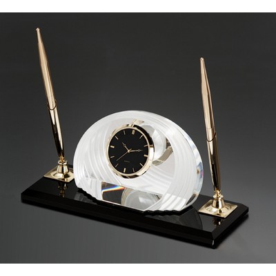 Fine Lead Crystal Cascade Clock Pen Set