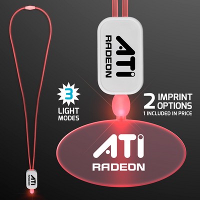 Neon Look Necklace Red LED Lanyards with Acrylic Oval Pendants - PRINTED