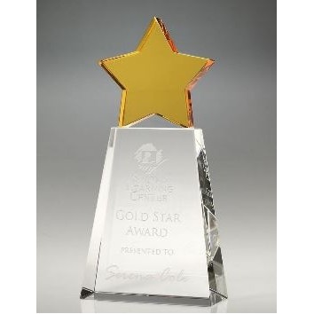 Medium Optical Crystal Golden Star on Clear Base Award
