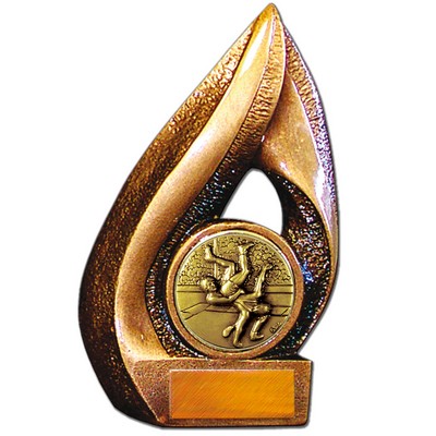 Stock Flame 7" Trophy with 2" Wrestling Coin, Engraving Plate