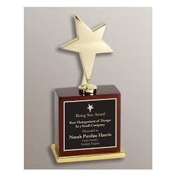 Gold Star Award on Rosewood Piano Finish Base. 8"H