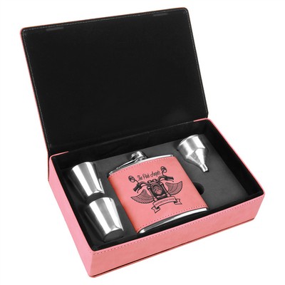 Faux Leather Pink Flask Gift Set, Engraved