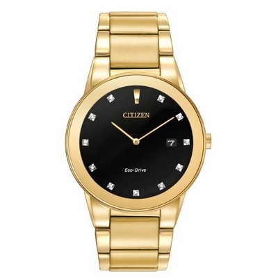 Citizen® Men's Axiom Diamond Eco-Drive® Gold-Tone Stainless Steel Watch w/Black Dial