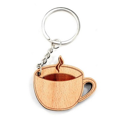 Teacup Shape Wooden Keychain