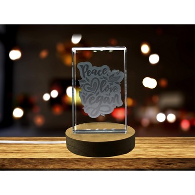 Peace Love Vegan 3D Engraved Crystal Trophy w/LED Base Light
