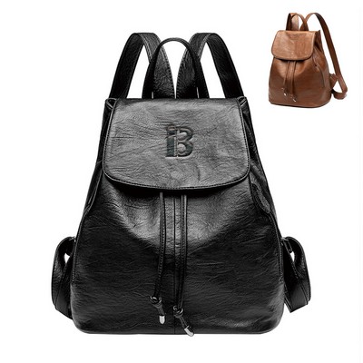 PU Leather Travel Drawstring Backpack