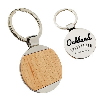 Round Beech Wood Keychain