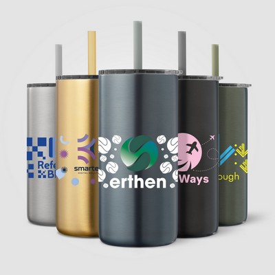 Borealis Recycled Stainless Steel Straw Tumbler - 16 oz. - Full-Color Inkjet