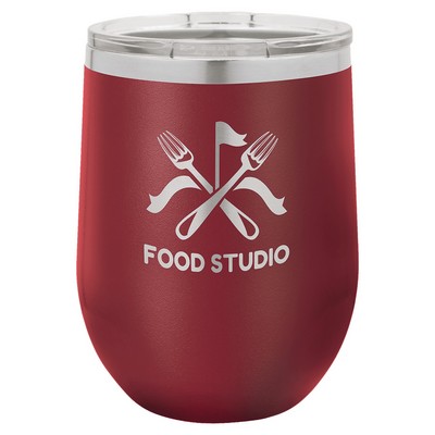 Maroon Polar Camel™ 12 oz Stemless Wine Tumbler with a Clear Lid