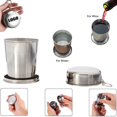 Collapsible Stainless Steel Travel Cup with Key Ring