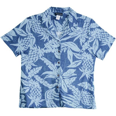 Ladies Hawaiian Shirt (DEEP INVENTORY) - 100% Silky Rayon Tropical Print w/ Coconut Buttons (XS-XXL)