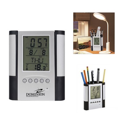 LED Pen Holder with LCD Digital Clock