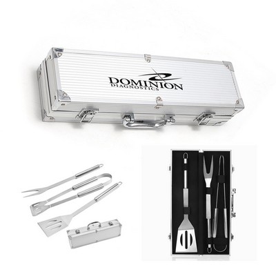 3pc BBQ Grill Tool Set with Aluminum Storage Case