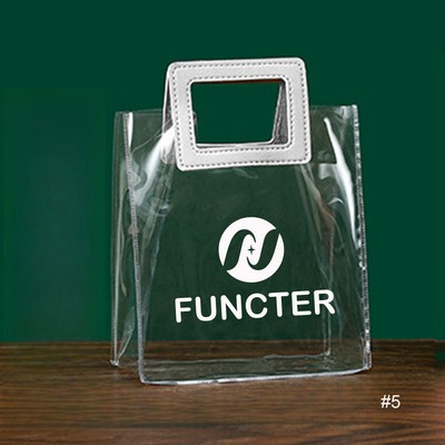 PVC Transparent Reusable Gift Bag Storage Bag W/ Rectangular Handle 10.6x9x5"