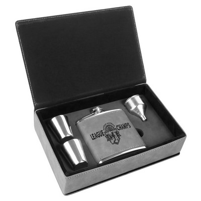 6 oz. Gray Leatherette Flask Gift Set