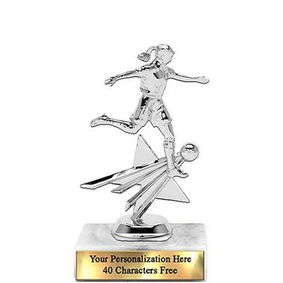 Trophy 7", 2X3 White Marble Base, Star Figure Soccer - Silver
